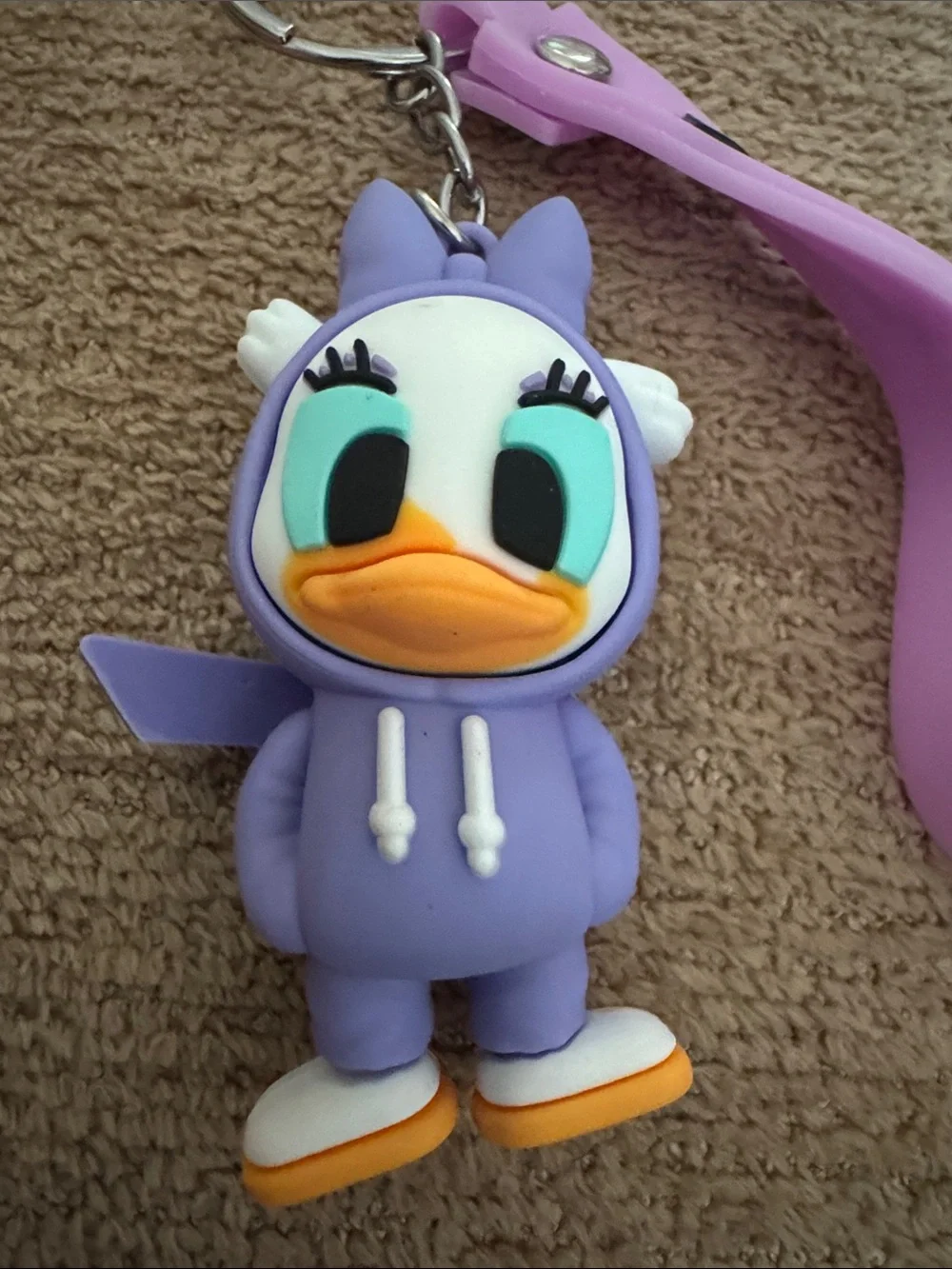 Rainbow Purple Daisy Duck Backpack Keychain with Pink Strap